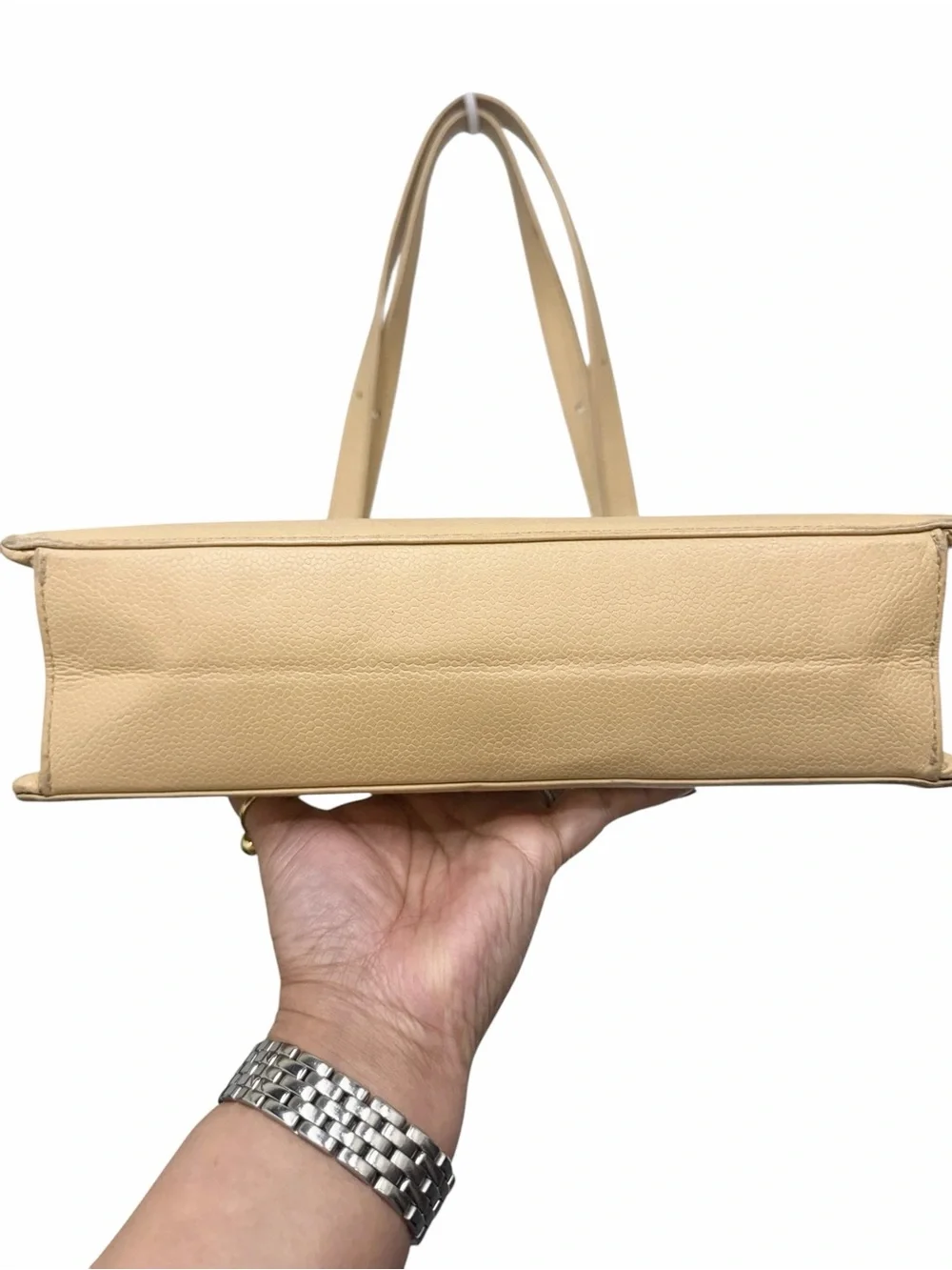 Authentic CHANEL Vintage Beige Caviar Turn-Lock Tote Beige Caviar Leather